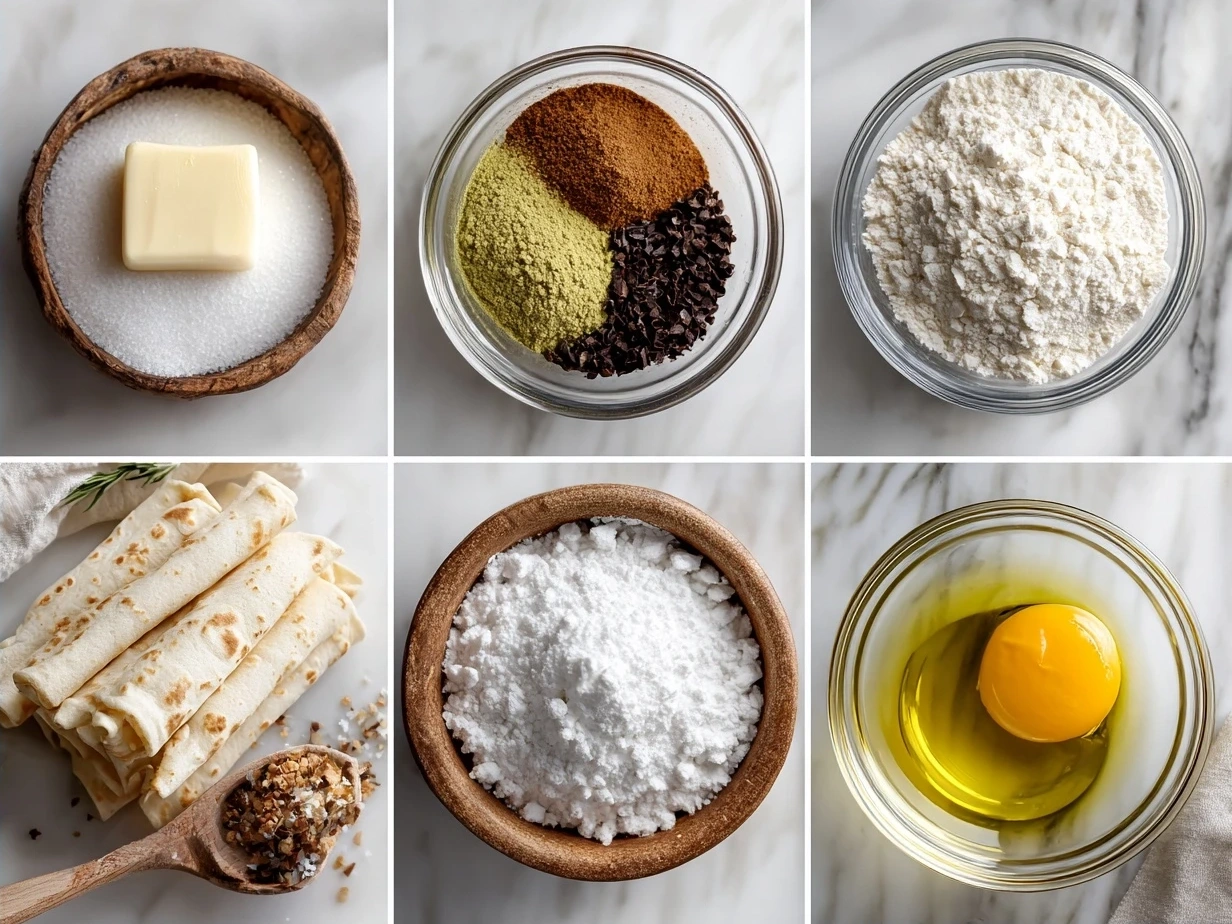 Ingredients for tortilla roll-ups including cream cheese, tortillas, cheese, green onions, ham, and bell peppers