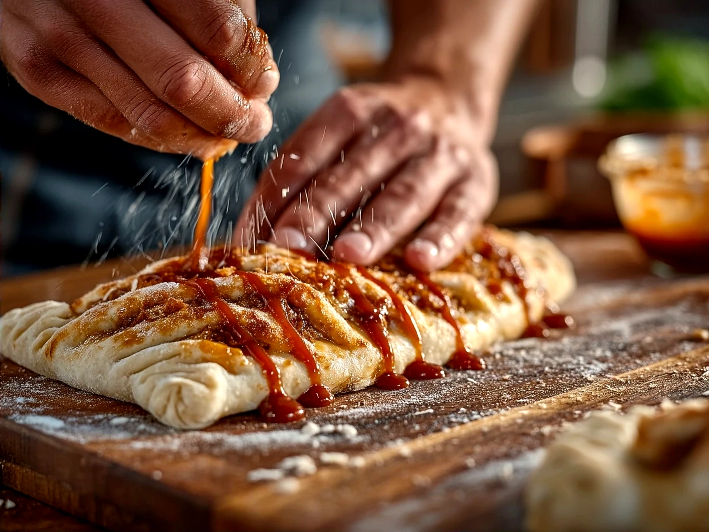 Golden baked Touchdown Calzones served with marinara dipping sauce