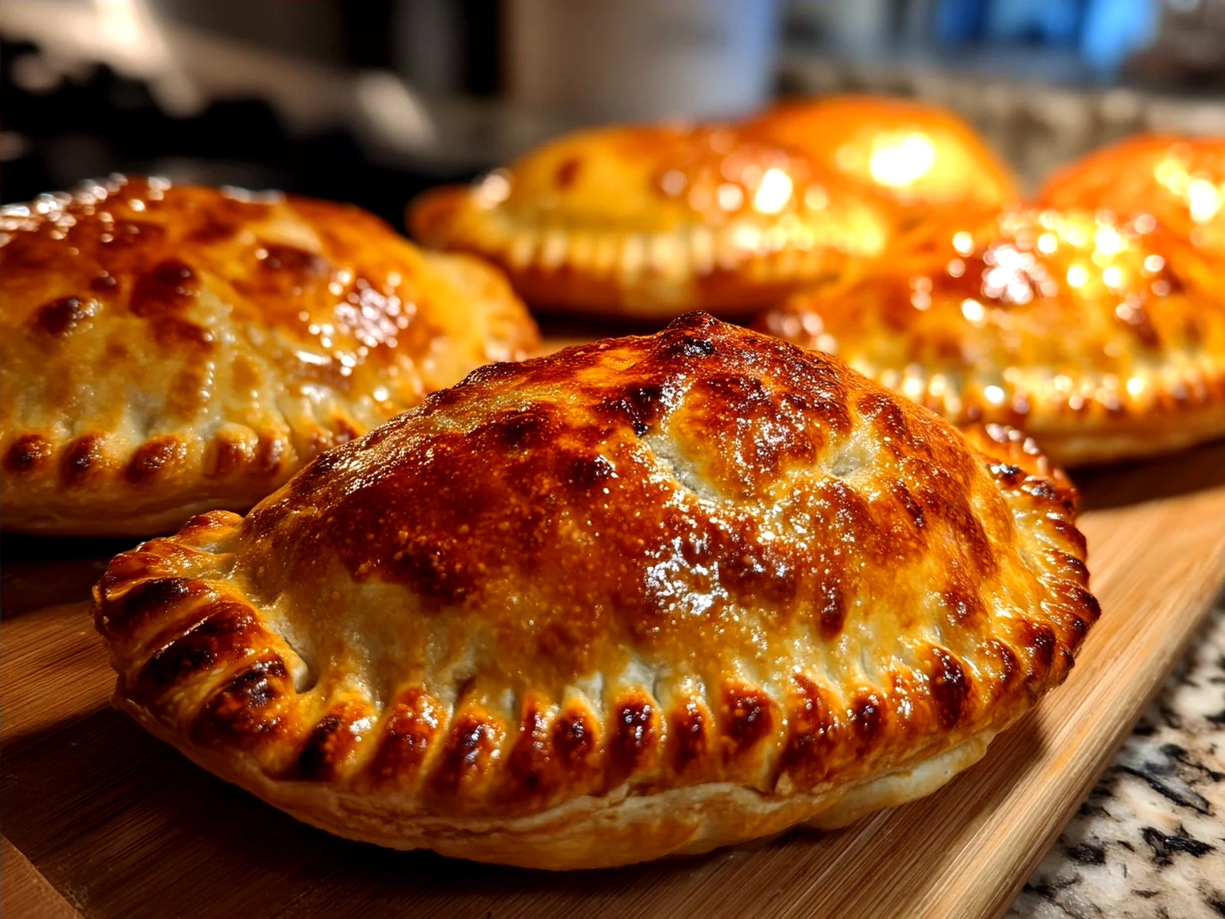 Warm Air Fryer Apple Pie Bombs served on a white plate dusted with powdered sugar