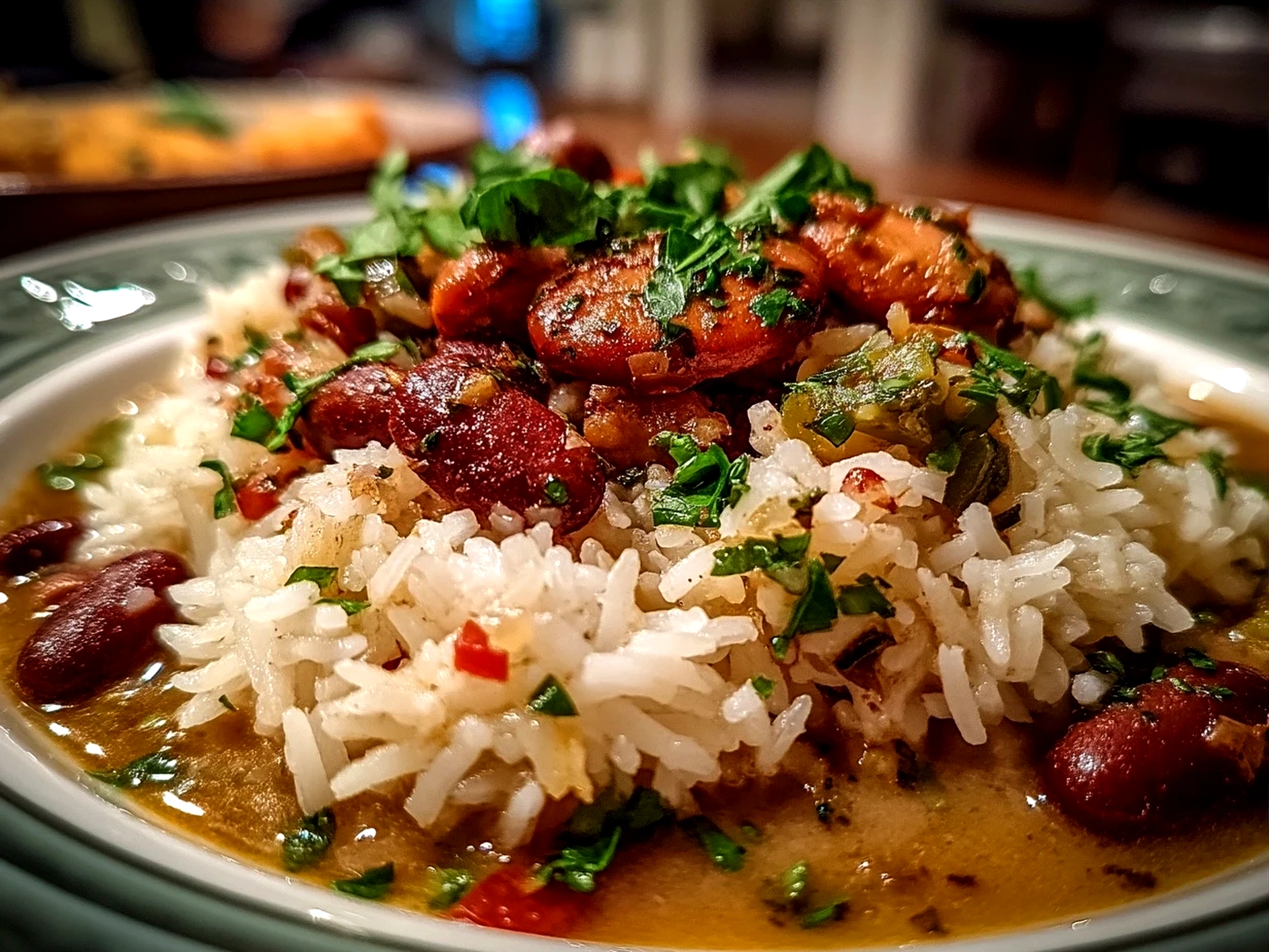 Serving Cajun Red Beans Rice with cornbread