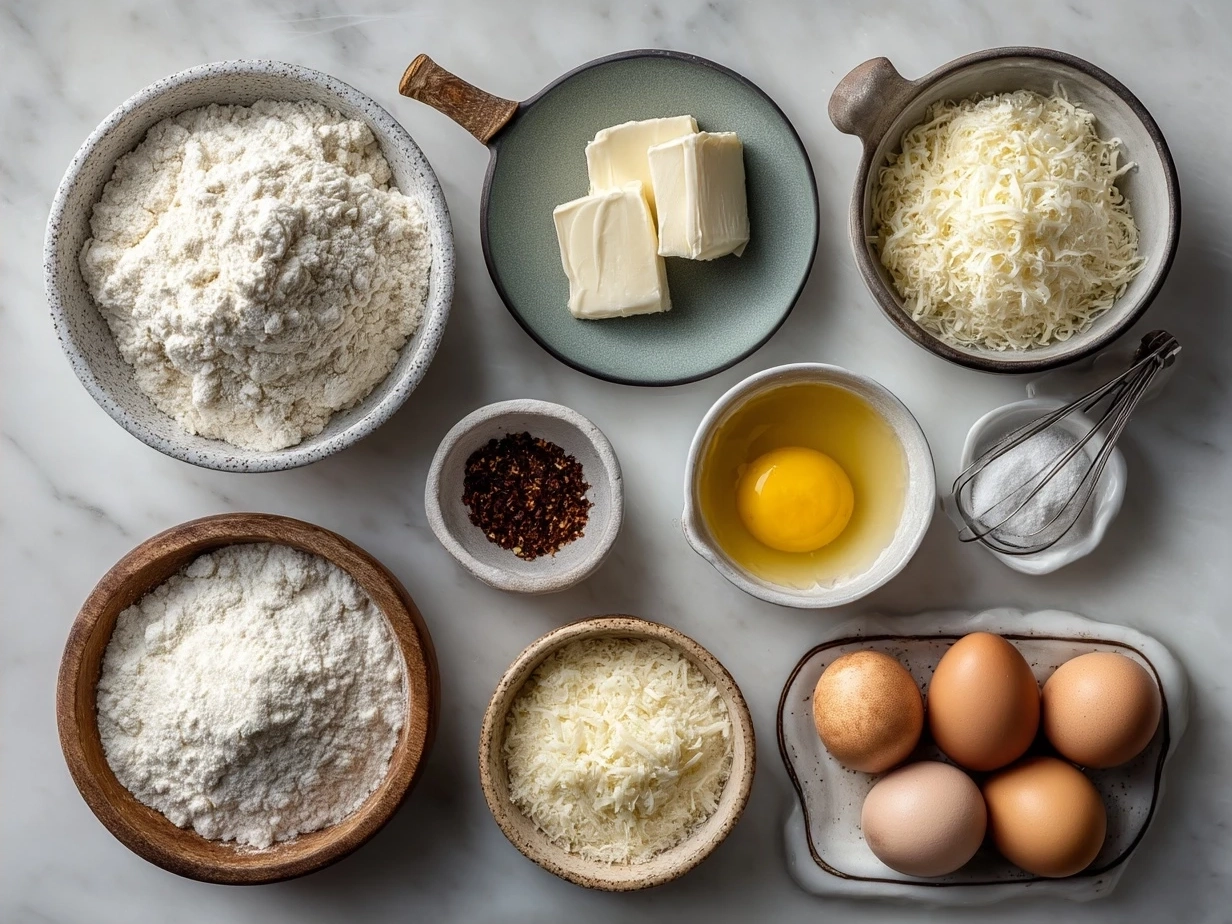 Ingredients for Chicken Alfredo Garlic Bread Bowls laid out