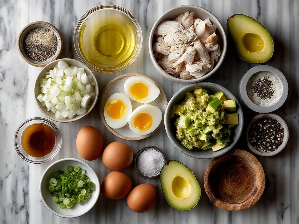 Ingredients for Chicken Avocado Ranch Burritos including chicken, avocado, tortillas, cheese, lettuce, tomato, and ranch dressing