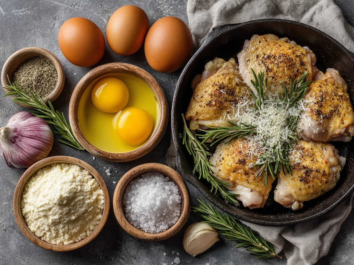 Ingredients for Garlic Butter Chicken Thigh Skillet on kitchen counter