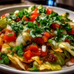 Homemade Tex Mex Cabbage Skillet on White Plate