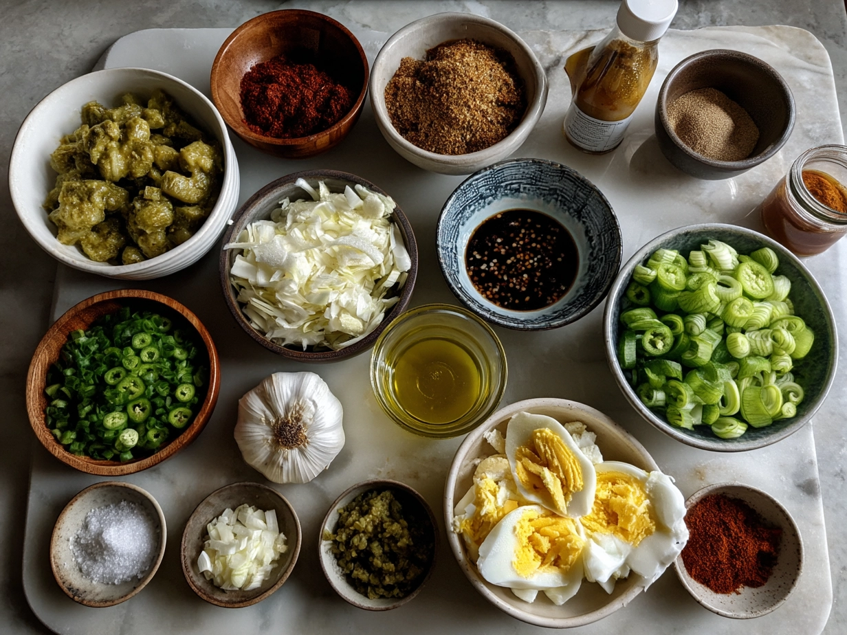 Ingredients for Loaded Wet Burritos with Spicy Verde Sauce including tortillas, cheese, avocado, beans, tomatoes, and spices