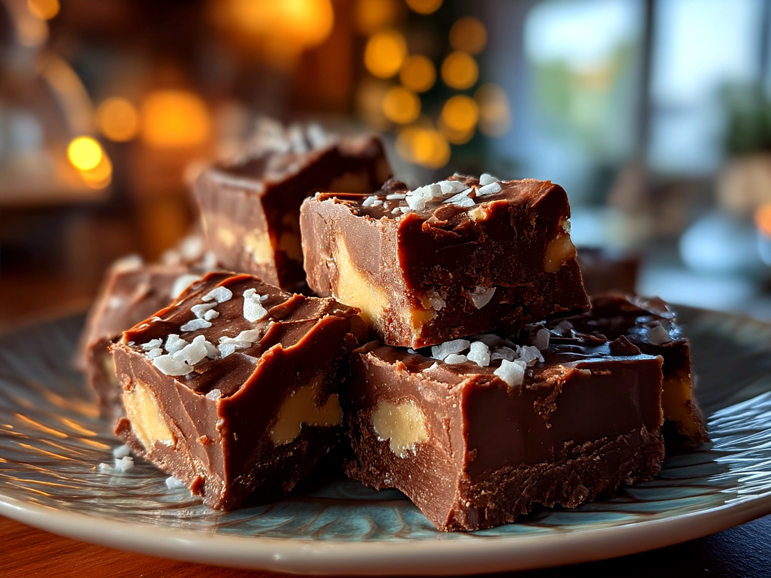 No Fail Fudge served in small squares on a plate ready to enjoy