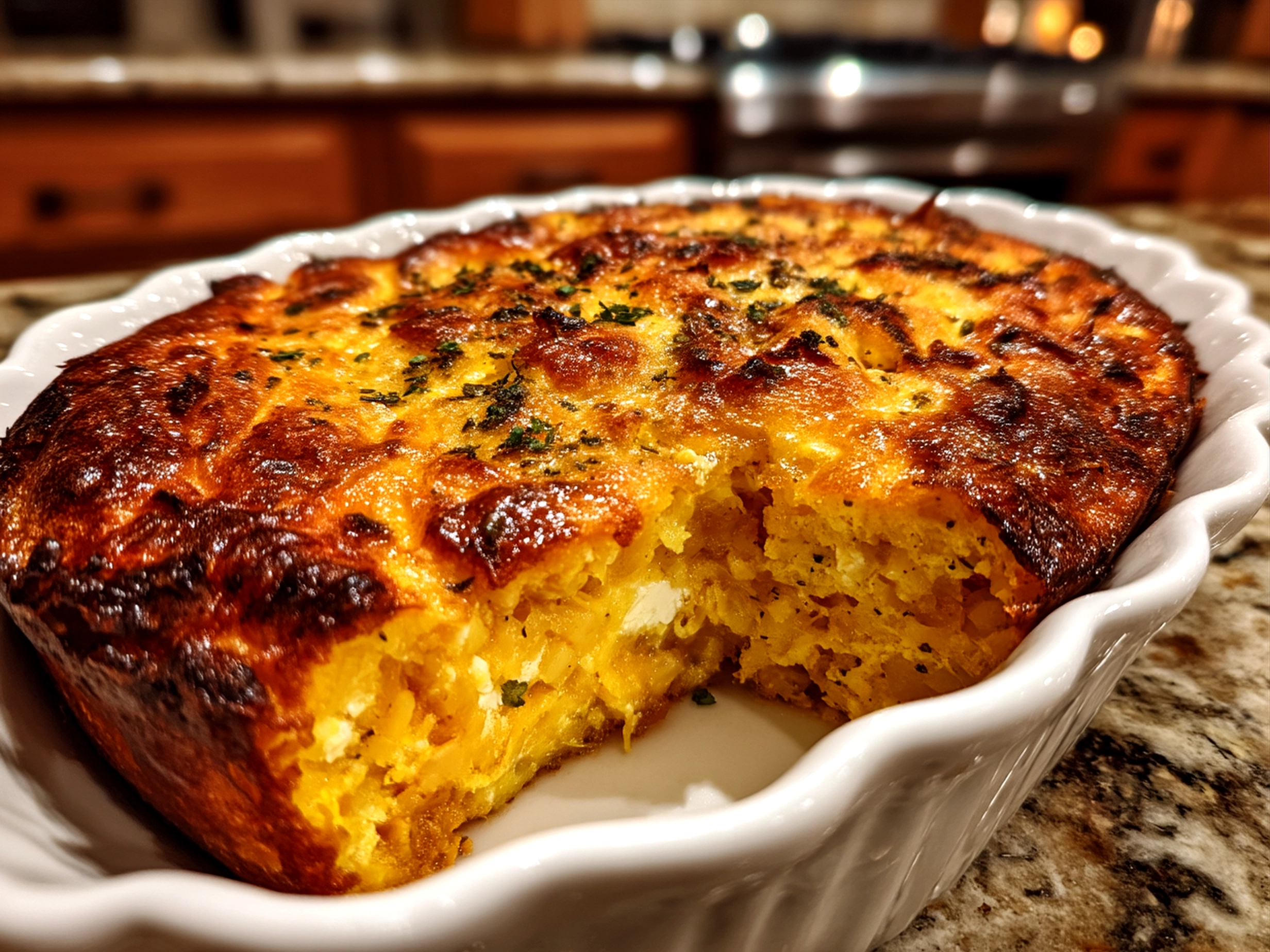 Final Pumpkin Cottage Cheese Bake served warm with toppings
