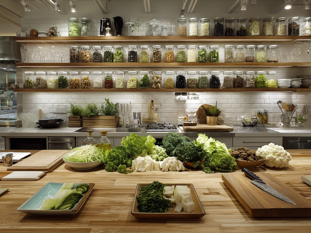 Top-down view of raw ingredients for buffalo chickpea wraps on marble surface