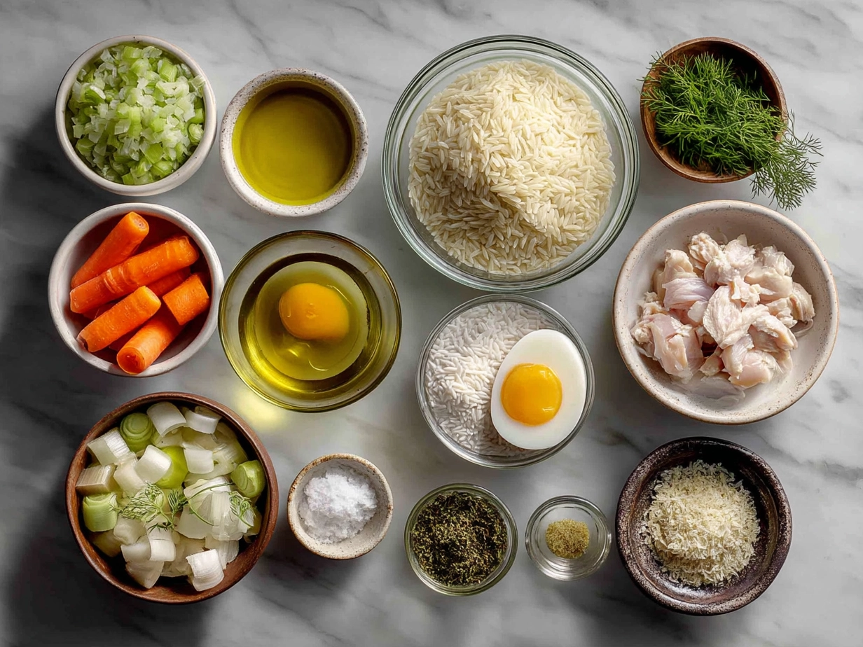 Ingredients for Chicken Pot Pie Orzo laid out on a table